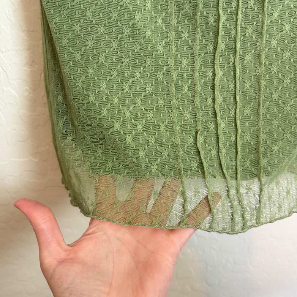 Y2K Romantic Olive Green Mesh Lace Sweetheart Floral Pointelle Top Boho Sz M - Picture 6 of 8
